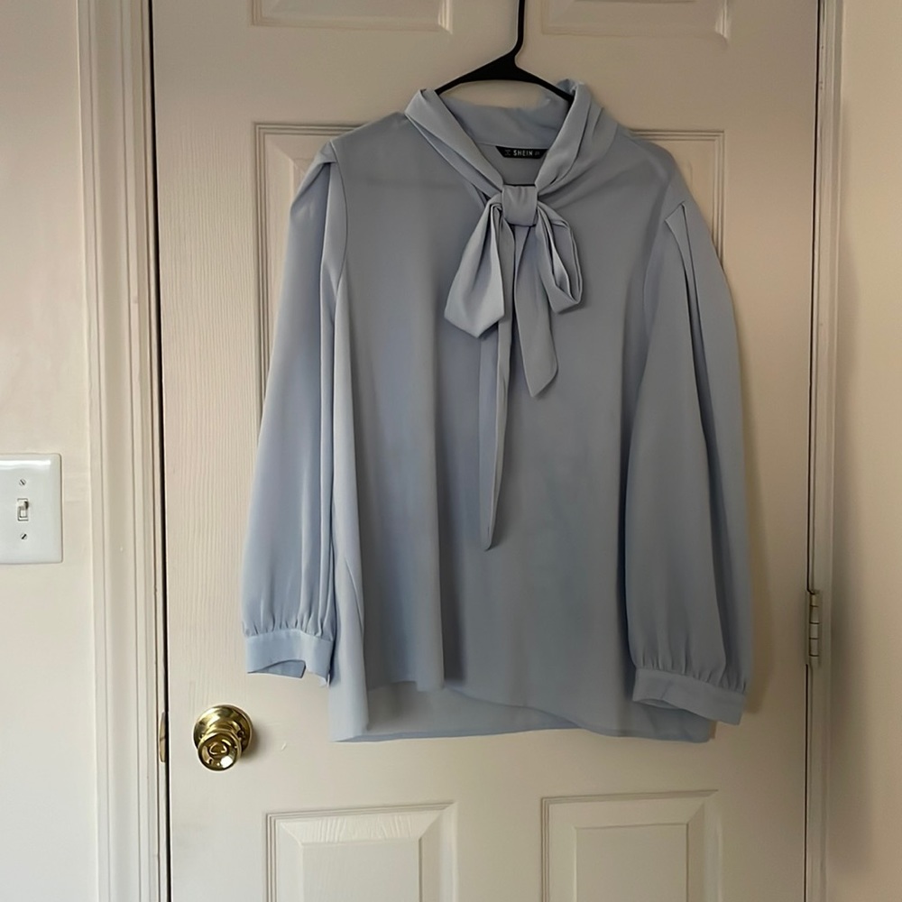 Blue blouse bow
